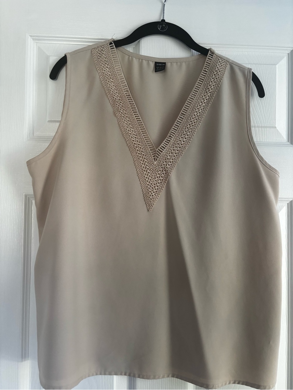 SHEIN Neutral Beige V-Neck Lace-Trim Sleeveless Camisole